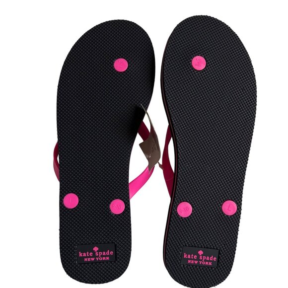 NWT Kate Spade Gulabi Pink Black & White Polka Dot Flip Flops - Size 9 - Picture 2 of 8